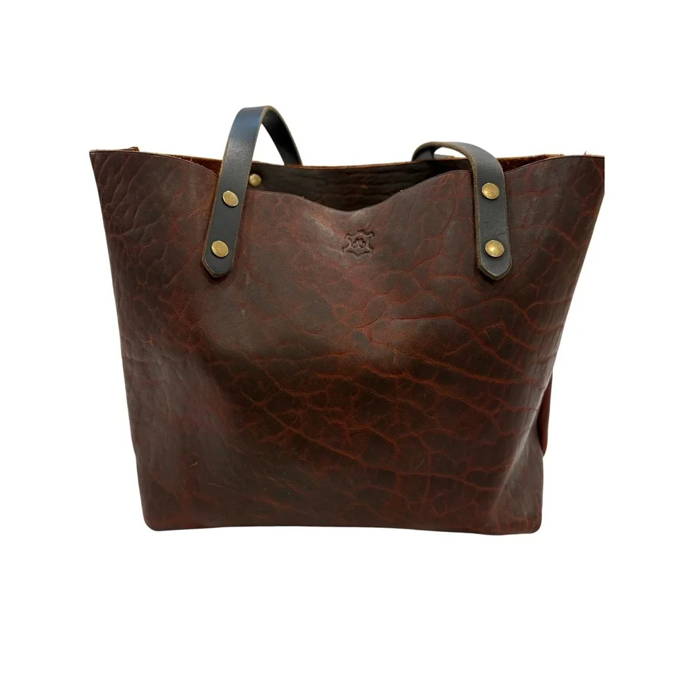 AK Leather The Tote Bag Brown Pebbled Rivets Alaska